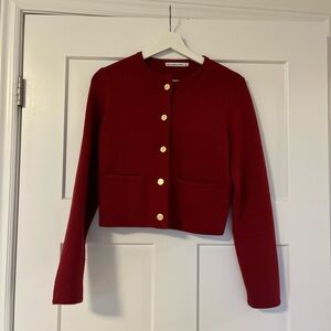 Abercrombie & Fitch Deep Red Button Cardigan with Gold Buttons
